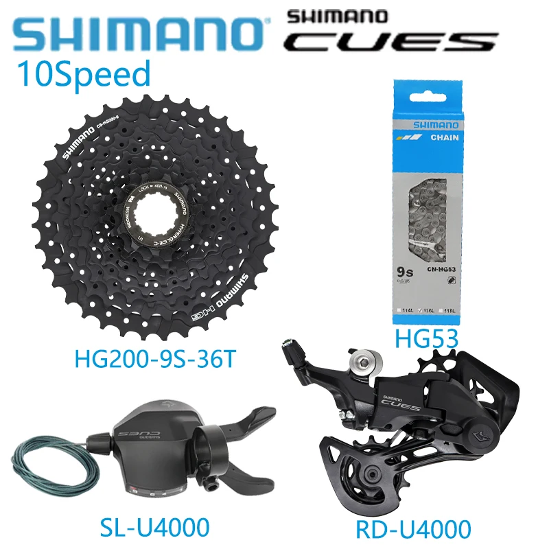 

Комплект 9-скоростной коробки передач SHIMANO SL-U4000 RD-U4000 Заднее переключение передач CN-HG53 Ультра узкая цепь CS-HG200-9S Детали маховика 11-32/34/36 зуб.