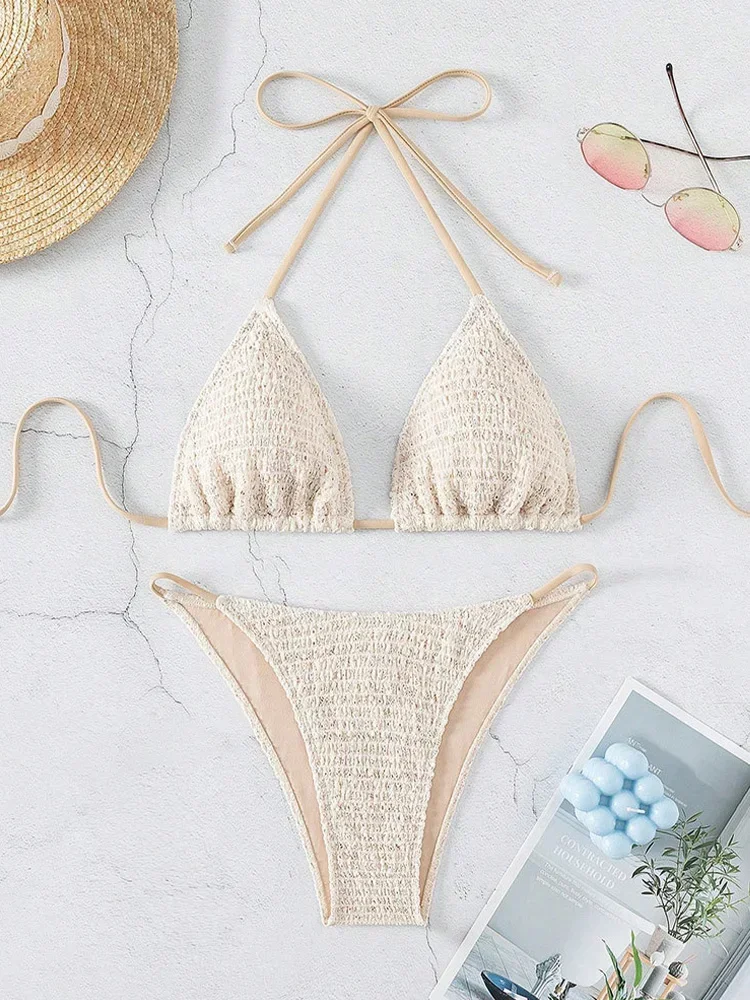 Bikinis sexis de cintura alta para mujer, conjunto de 2 piezas con cordones, traje de baño dividido, Bikinis sin espalda, nuevo traje de baño de verano 2025, conjunto de Bikinis