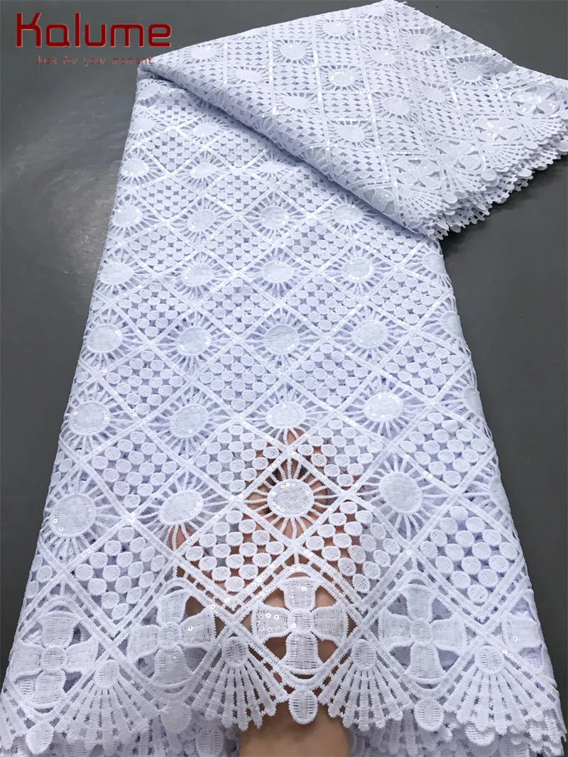 White African Guipure Cord Lace Fabric with Sequins 2025 High Quality Nigerian Guipure Cord Lace for Sewing Wedding Dress F4025