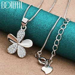 DOTEFFIL 925 Sterling Silver Petal Pendant Necklace Full AAA Zircon 18 Inch Box Chain For Woman Fashion Wedding Charm Jewelry