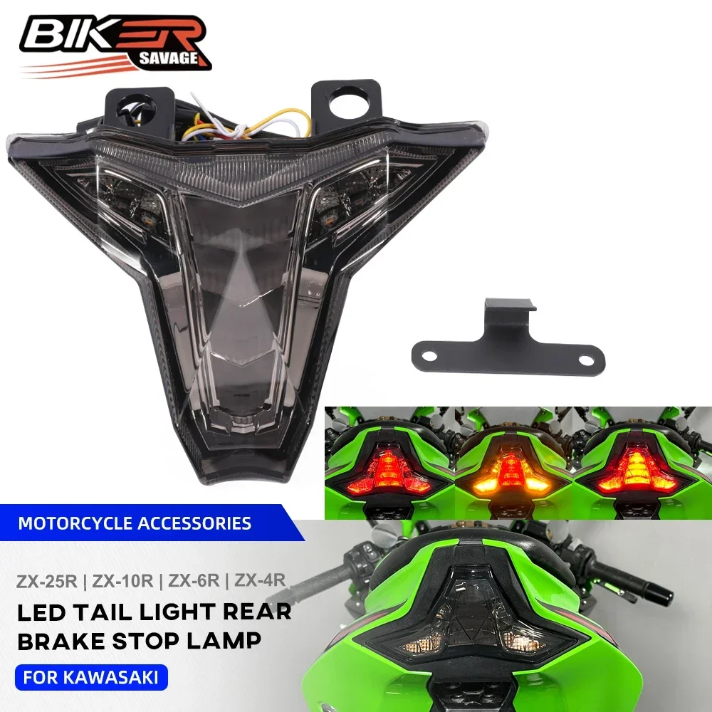 2024 ZX6R LED Luce Freno di Coda Per Kawasaki Ninja ZX10R ZX4R ZX25R Moto Integrato Indicatore di direzione Fanale Posteriore Lampada di Arresto