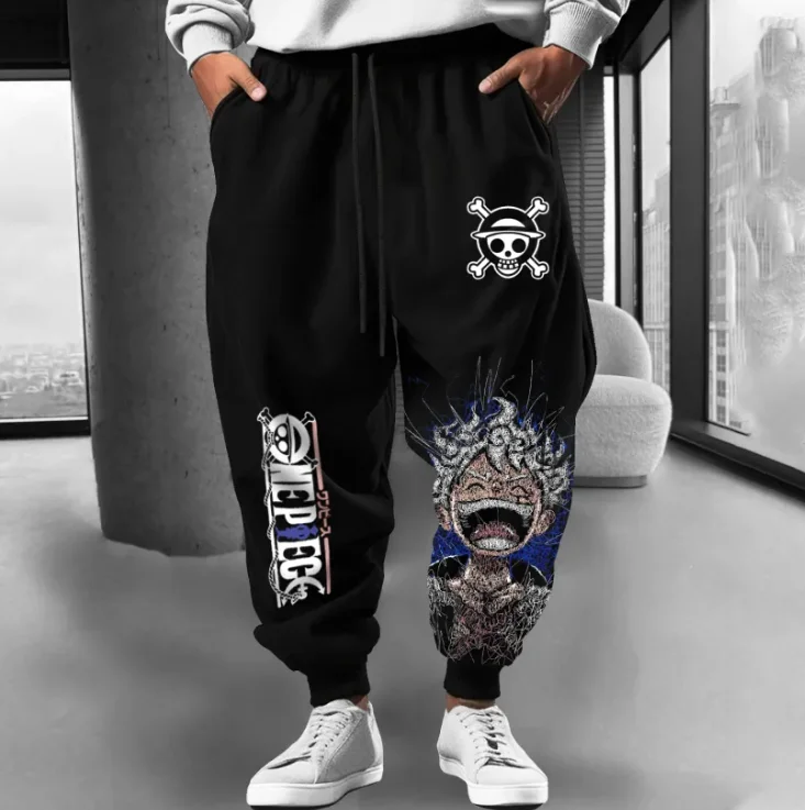 

One Piece pure cotton loose autumn and winter fleece trousers for both men and women with character prints