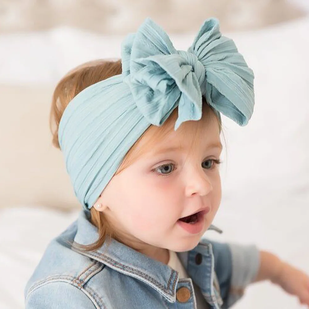 Solid Cable Bow Baby Headband for Child Nylon Layers Headwear Kids Elastic Turban Headwraps Newborn Boys Girls Hair Accessories