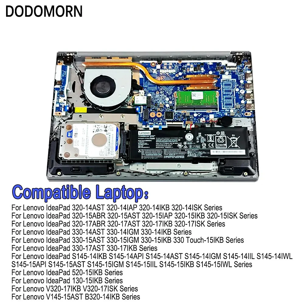 DODOMORN-bateria do portátil para Lenovo, Ideapad 320, S145, 520, 130, V320, V1, L17L2PF1, L17M2PB7, L16S2PB2, L16M2PB3, L16C2PB1, L16M2PB1