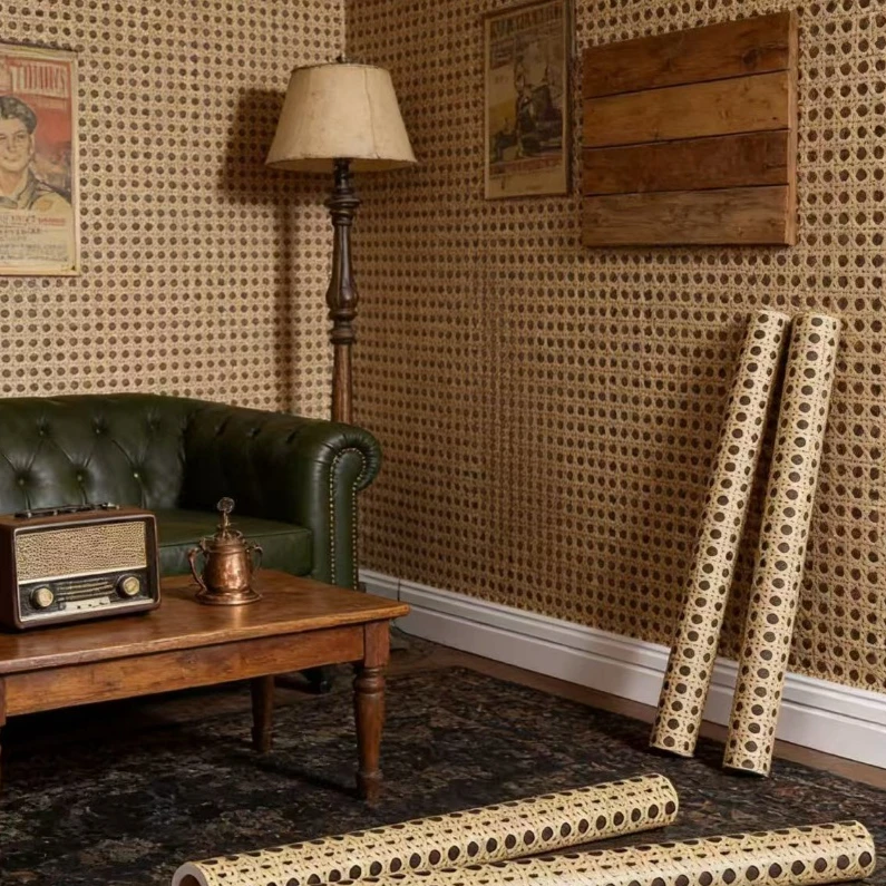 Vine Woven Pattern Self-adhesive Paper Wallpaper Furniture Wardrobe Cabinet Renovation Woven Pattern Wallpaper Waterproof