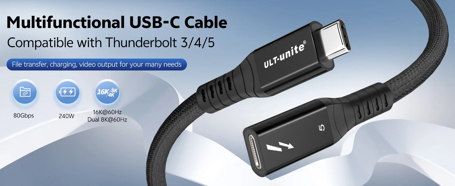 120 Gbit/s Thunderbolt 5 Datenkabel für iPhone18, kompatibel mit USB4, voll ausgestattetes 240-W-Super-Schnelllade-USB5-Verlängerungskabel – Detail 1