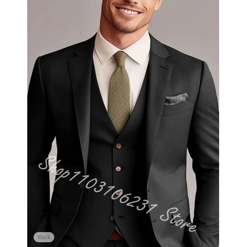 Men's Suit 3 Piece Single Breasted Notched Lapel Jacket Business Formal Slim Fit Wedding Suit Men Blazer+Pant+Vest Costume Homme