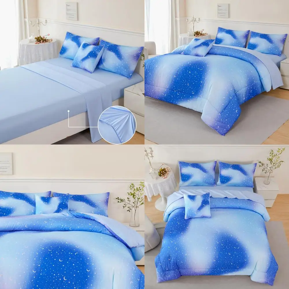 6 قطعة مجموعة المعزي بريق التدرج للفتيات كامل الحجم الأزرق غالاكسي الاطفال طقم سرير للبنين مجموعات المعزي سرير ناعم في حقيبة F