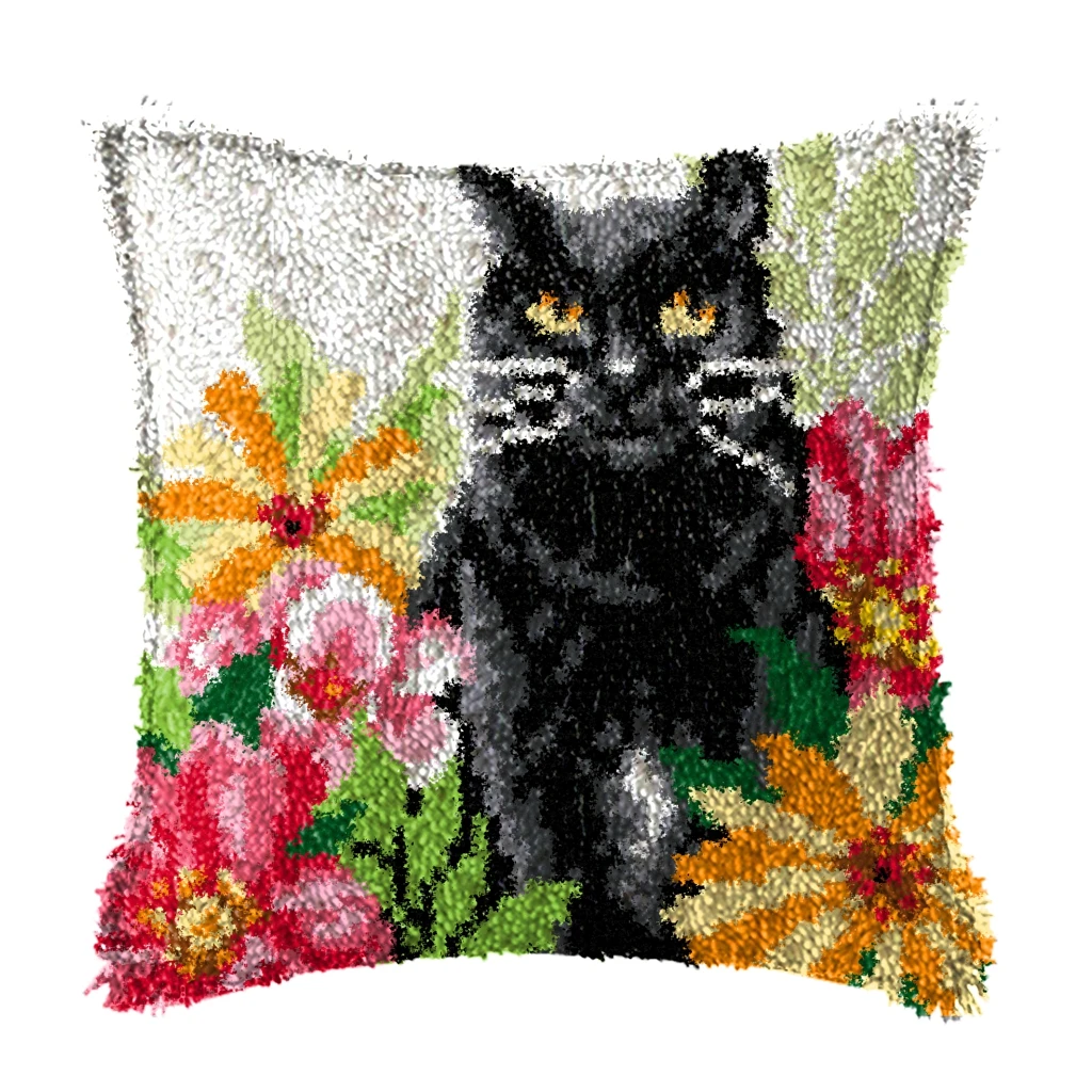 Wolf Tiger Cats Animals Latch Hook Kits Smyrna Pillowcase Knot Pillow Embroidery Package Latch Hook Kit Set For Needlework DIY