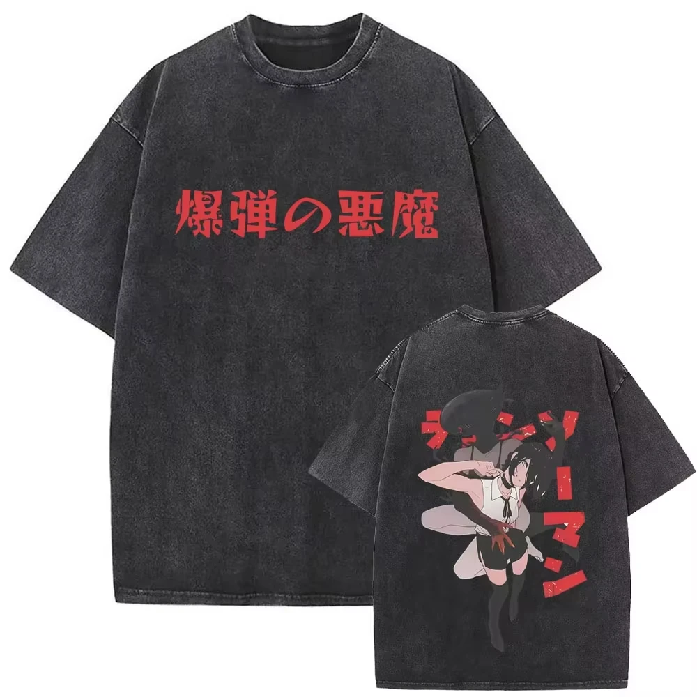 Anime Chainsaw Man Yoru T-shirt Men Women Clothing T Shirts Gothic Y2k Vintage Washed High Quality 100% Cotton Tees Tops