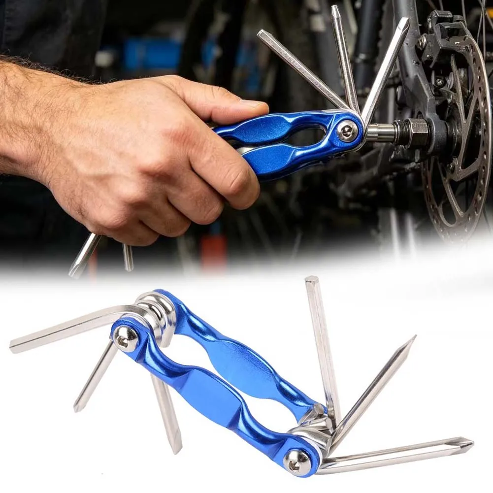 6-in-1 Foldable Hex Wrench Multitool For Bike Repair Aluminum Alloy Portable Cycling Tool Kit With Screwdriver