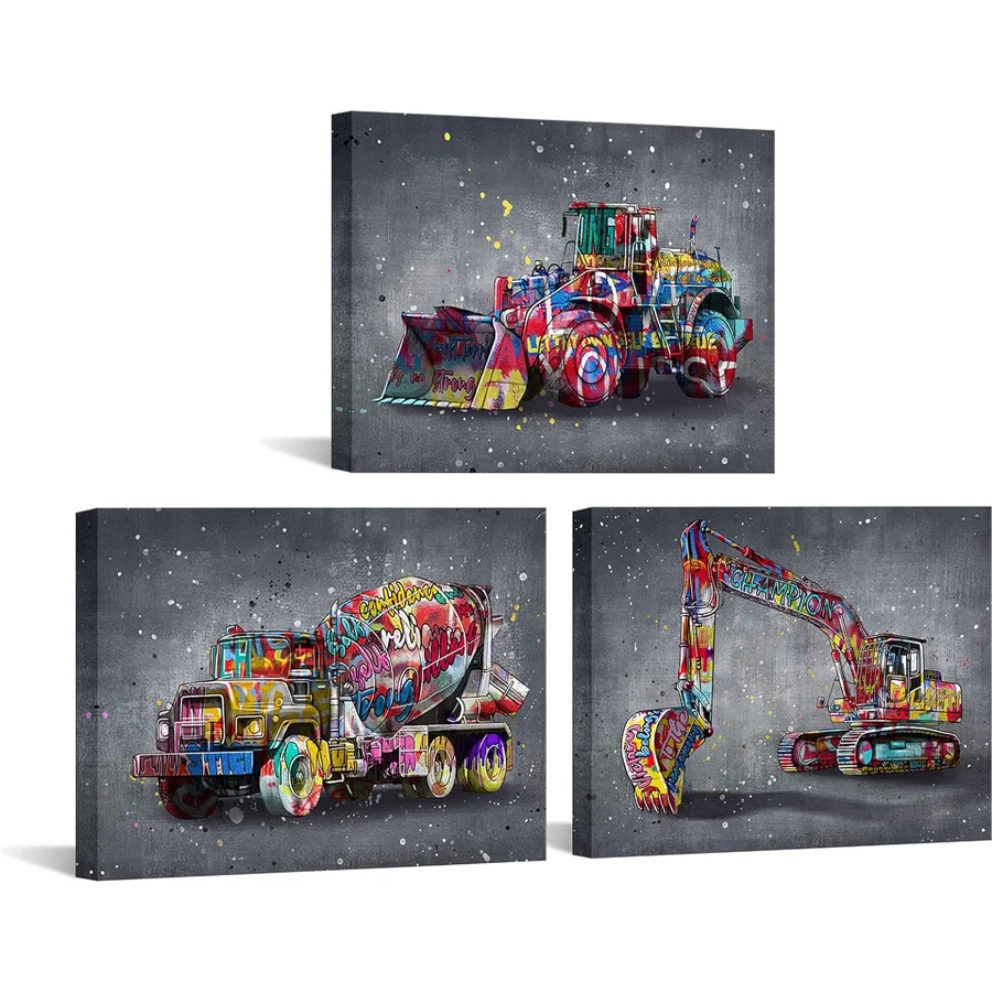 Truck diamond painting boys 3 pcs set room decoration diamond embroidery children's bedrooms,triptych graffiti mosaic painting