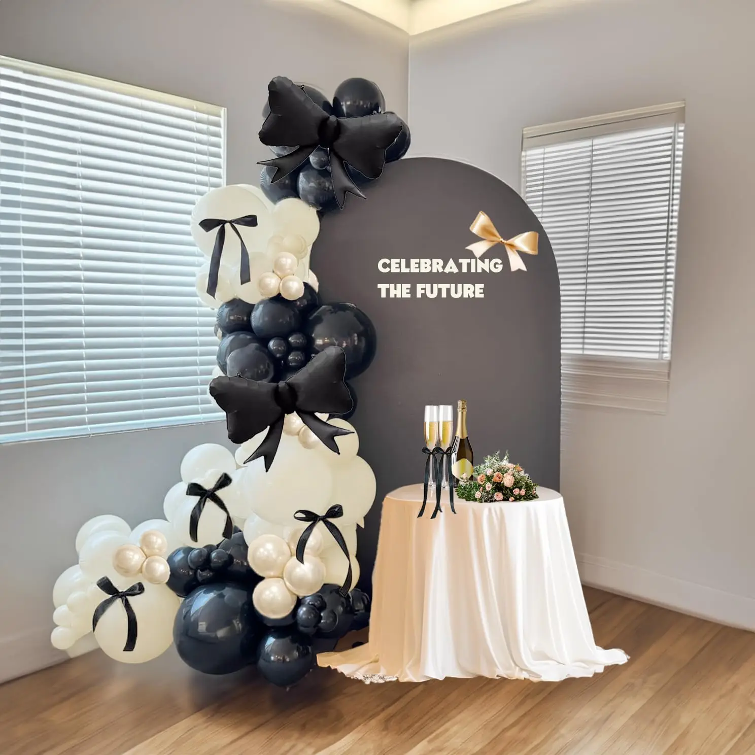 122 Stück schwarze Schleife Geburtstagsparty-Dekorationen mit perlweißen Luftballons für Mädchen, Kokette, Geburtstag, Hochzeit, Brautparty-Dekoration – Detail 3
