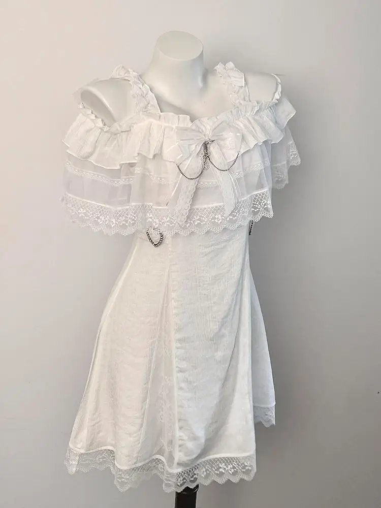 

Japanese Subculture Lace A-line Dress Dark Elegant Kawaii Sweet Style Party Dress New Summer Gothic Y2K Lolita Mini Dress Women