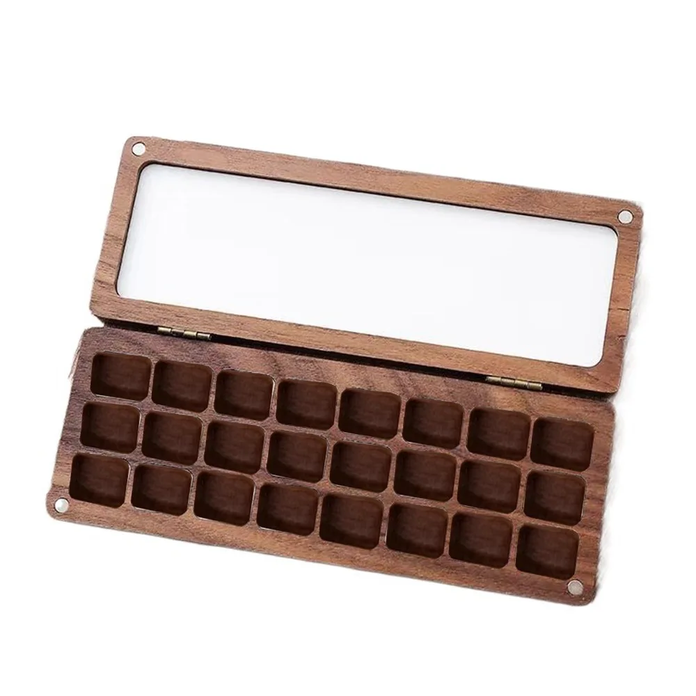 

Empty Portable Watercolor Palette 24 Grids Rectangle Color Mixing Box Easy To Carry with Cover Wood Paint Tray Travel