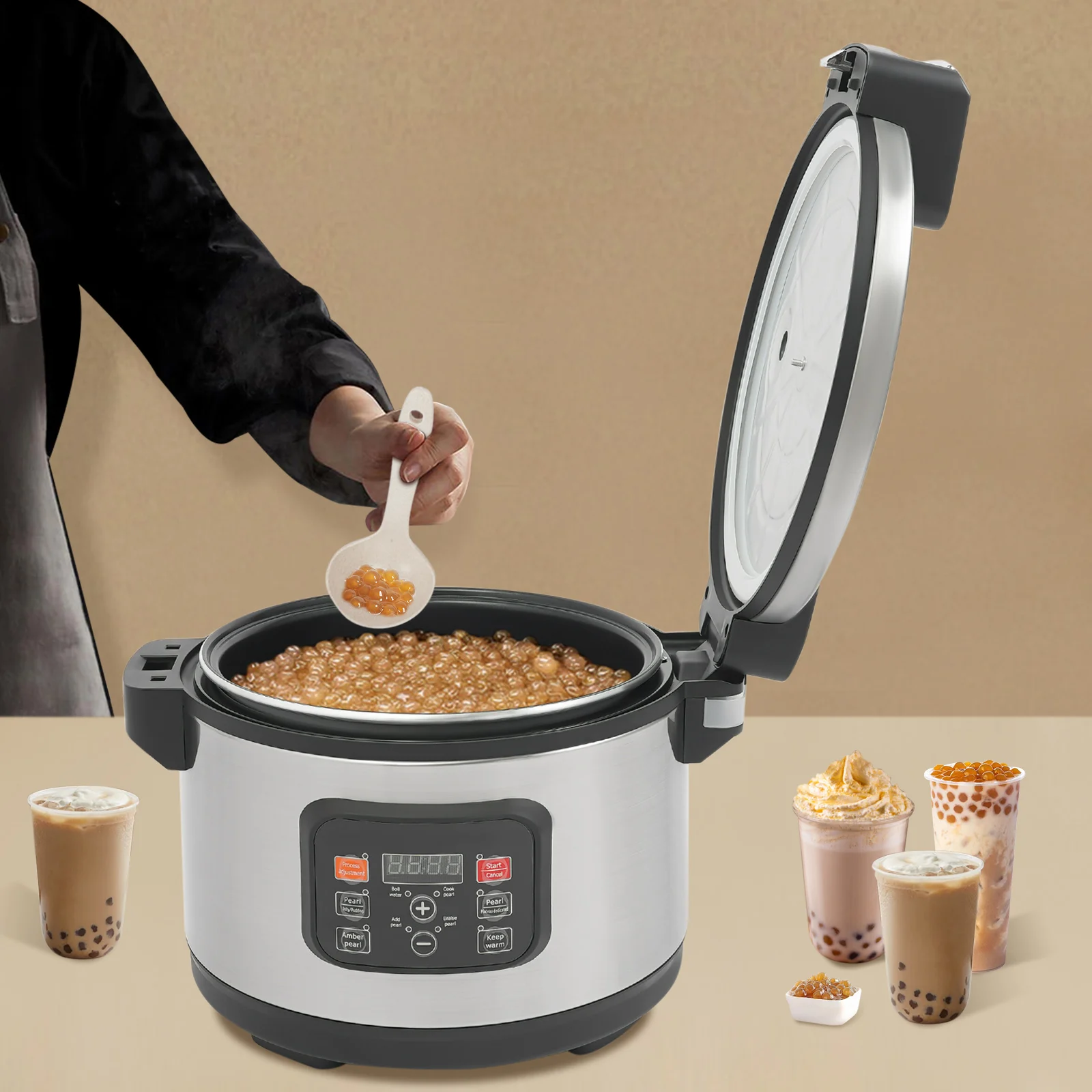 

Коммерческая жемчужная плита 1850 Вт, 110 В, автоматическая жемчужная плита, 12 л пузырьковая чайная плита с ситечком для приготовления саго, боба