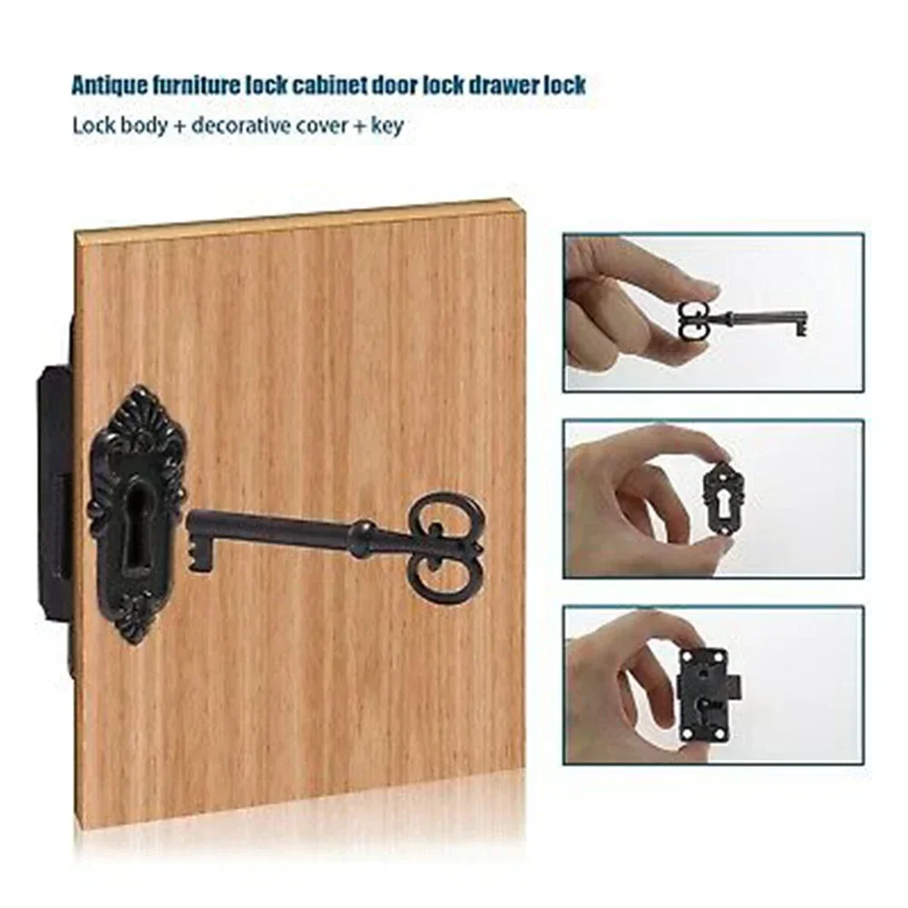 2 Set Antique Drawer Lock W/Key Iron Door Lock Drawer Jewelry Wood Box Cabinet Wardrobe Cupboard Door Lock Furniture