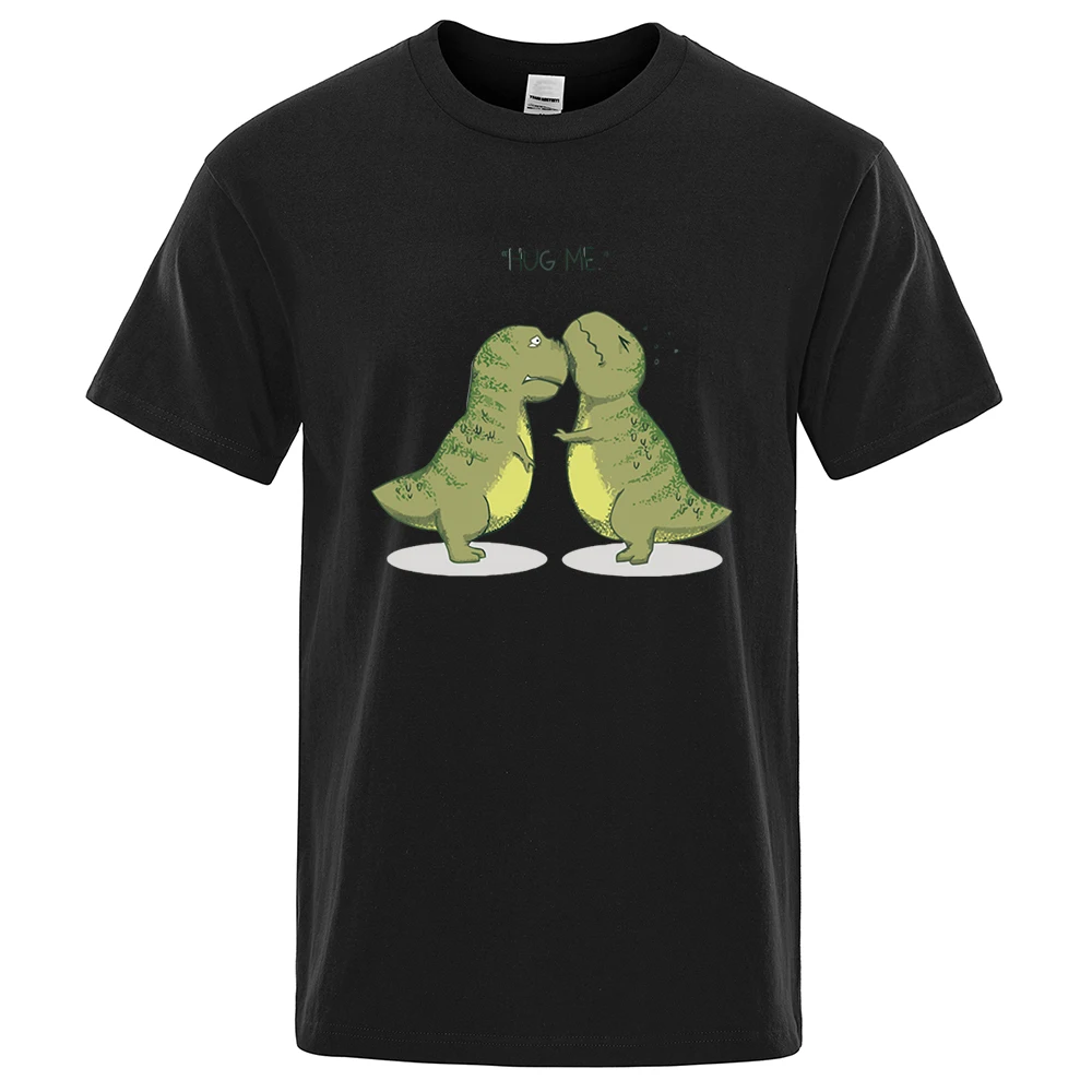 Hug Me Kawaii Green Little Dinosaur Funny Male T Shirts Loose T-Shirts Summer Cotton T-Shirts Oversized Street Short Sleeves