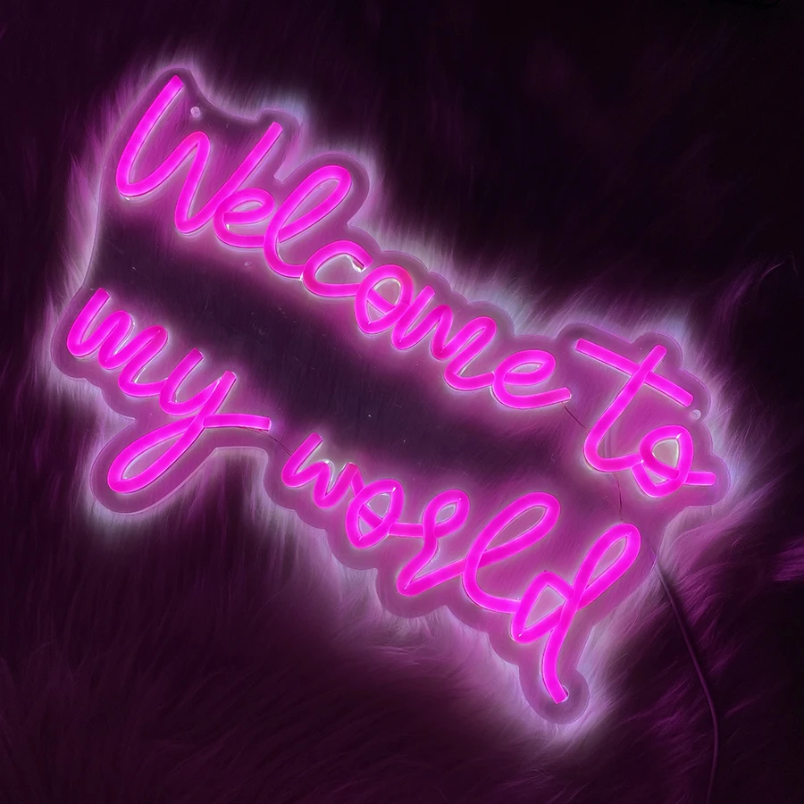 Welcome To My World Neon Led Sign,Letter Neon Signs for Wall Decor,Pink Neon Lights Signs with USB Powered for Bedroom,Gameroom