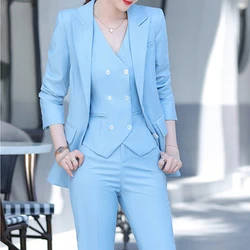 2023 Fashion New Ladies Business Solid Color Suits Trousers Waistcoat / Woman's Pink Commuter Blazers Jacket Pants Vest Set