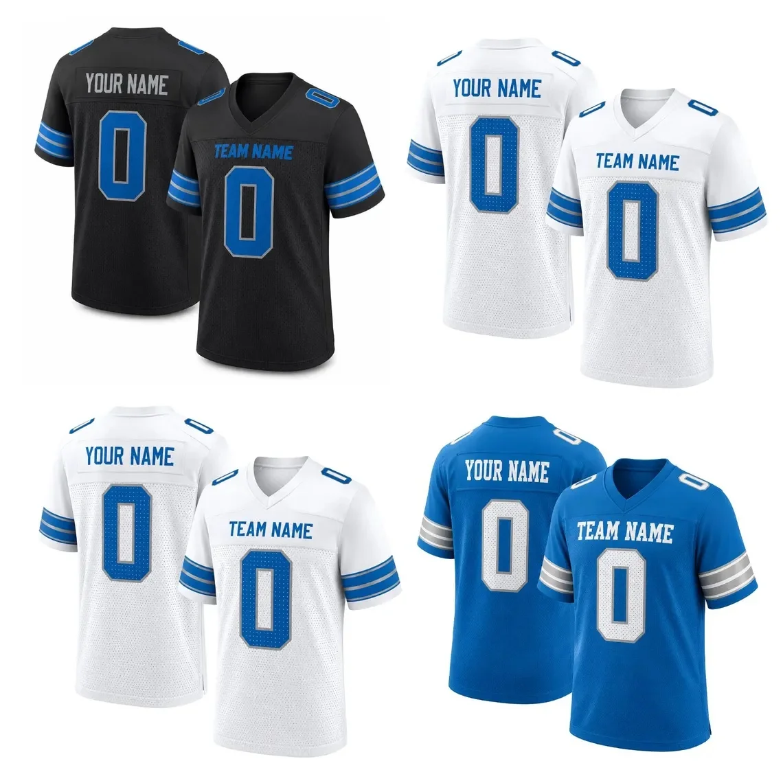 Detroit Football Jersey, Hybrid Mesh V-Neck Shirt, Custom Name Number Gift,Short Sleeve Summer Unisex T-shirt — купить у AliExpress WW