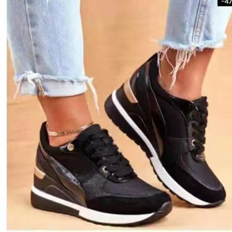 New Women Lace-up Casual Chunky Sneakers High Platform Shoes  Autumn Breathable Sport Shoes Plus Size 35-43 Zapatillas Mujer