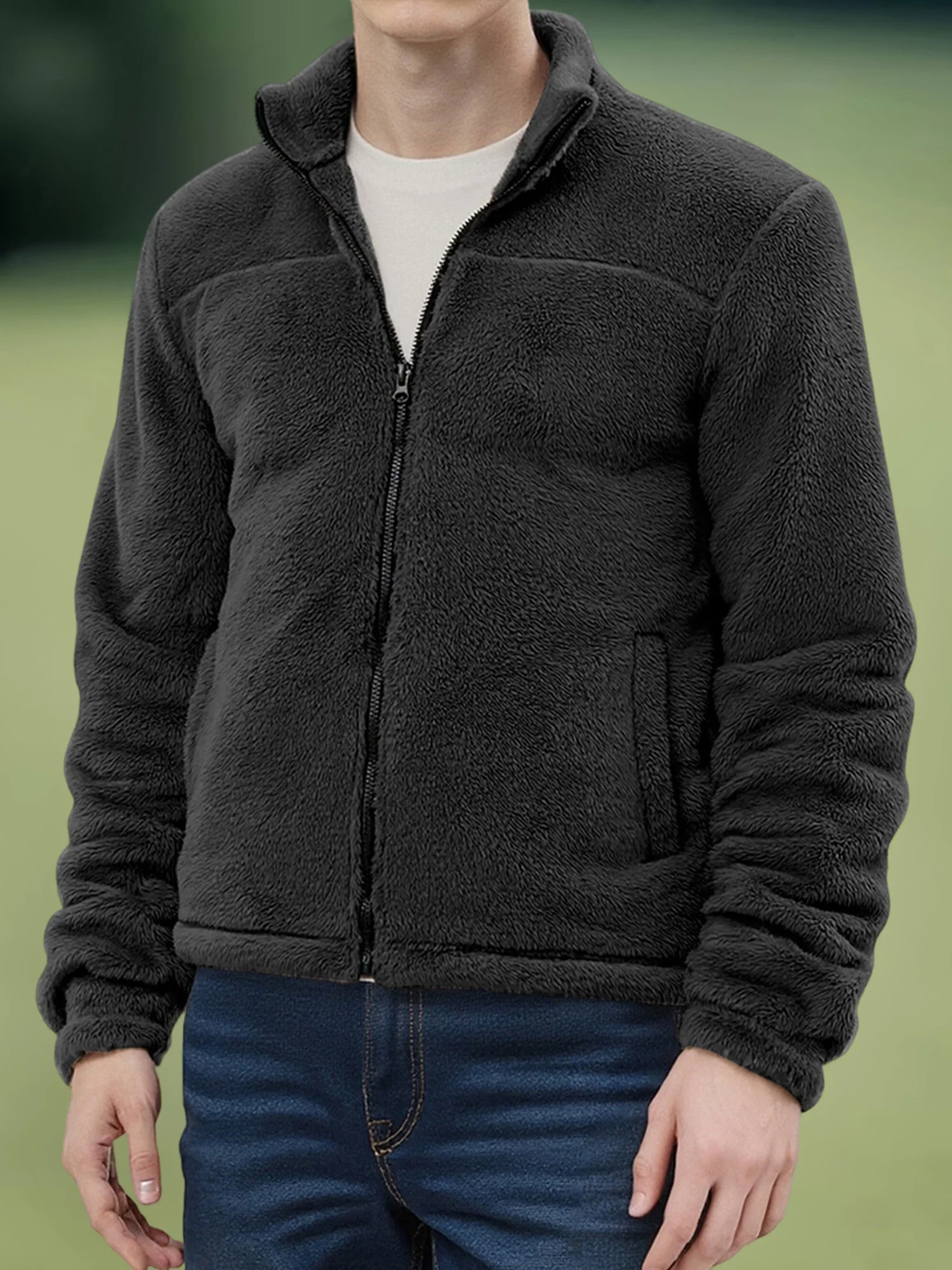 معطف شتوي للرجال أنيق بأكمام طويلة وياقة واقفة وسحاب للإغلاق وسترة من الصوف مع بطانة دافئة للطقس البارد #2