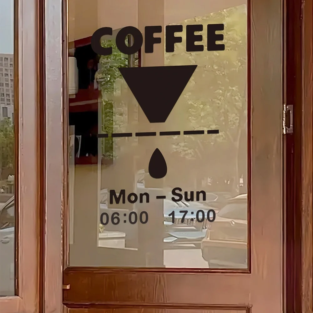 for static Cling Sticker Coffee Cup Wall Sticker Black Creative Signage Unique Design Playful Touch Easy Application