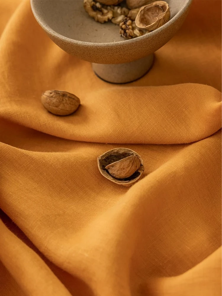 Customized Partition Orange Linen Natural French Window Balcony Curtain Finished Products Curtains for Living Room Bedroom Door