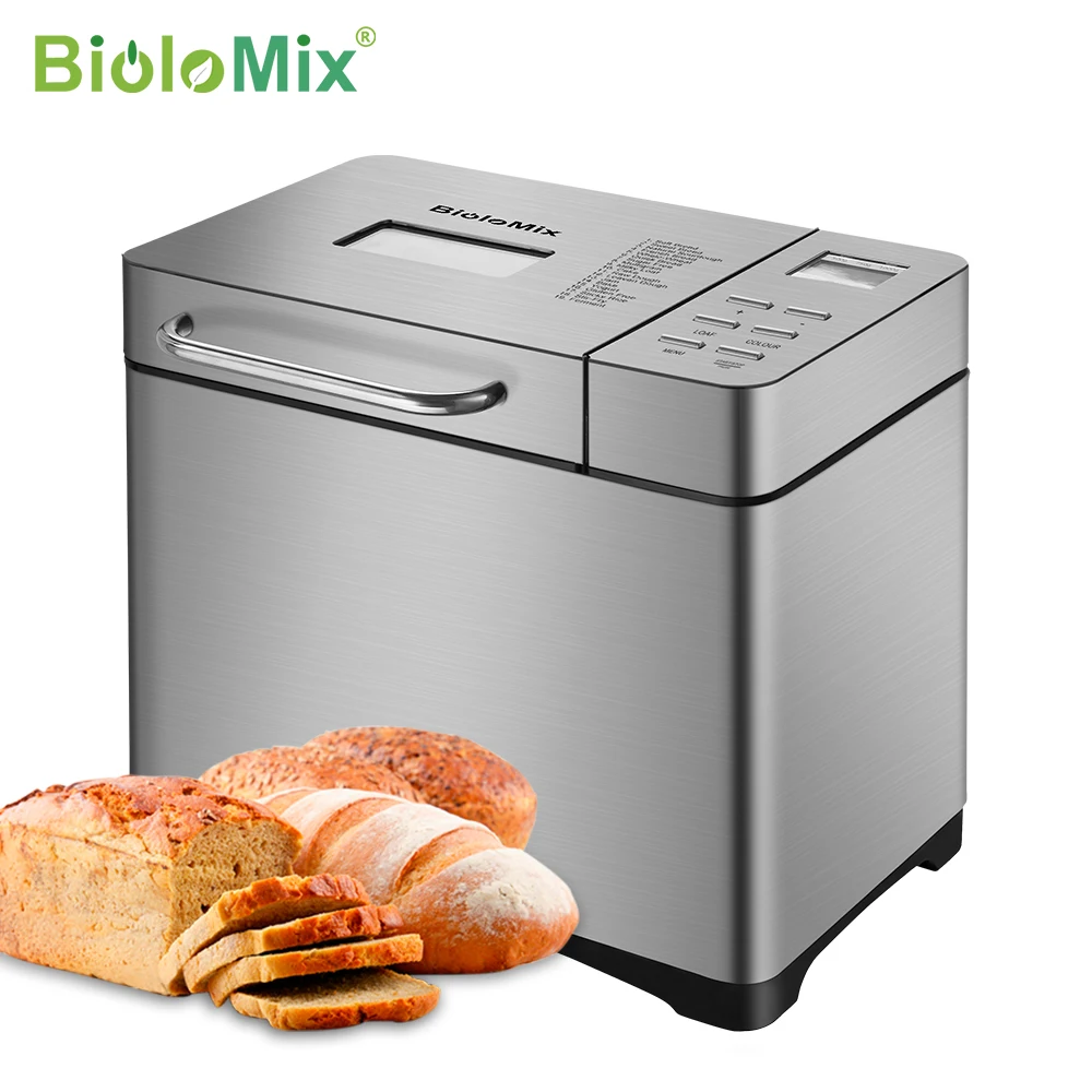 Biolomix נירוסטה 1KG 19-in-1 לחם האוטומטי 650W לתכנות לחם מכונה עם 3 כיכר גדלי פירות אגוז Dispenser