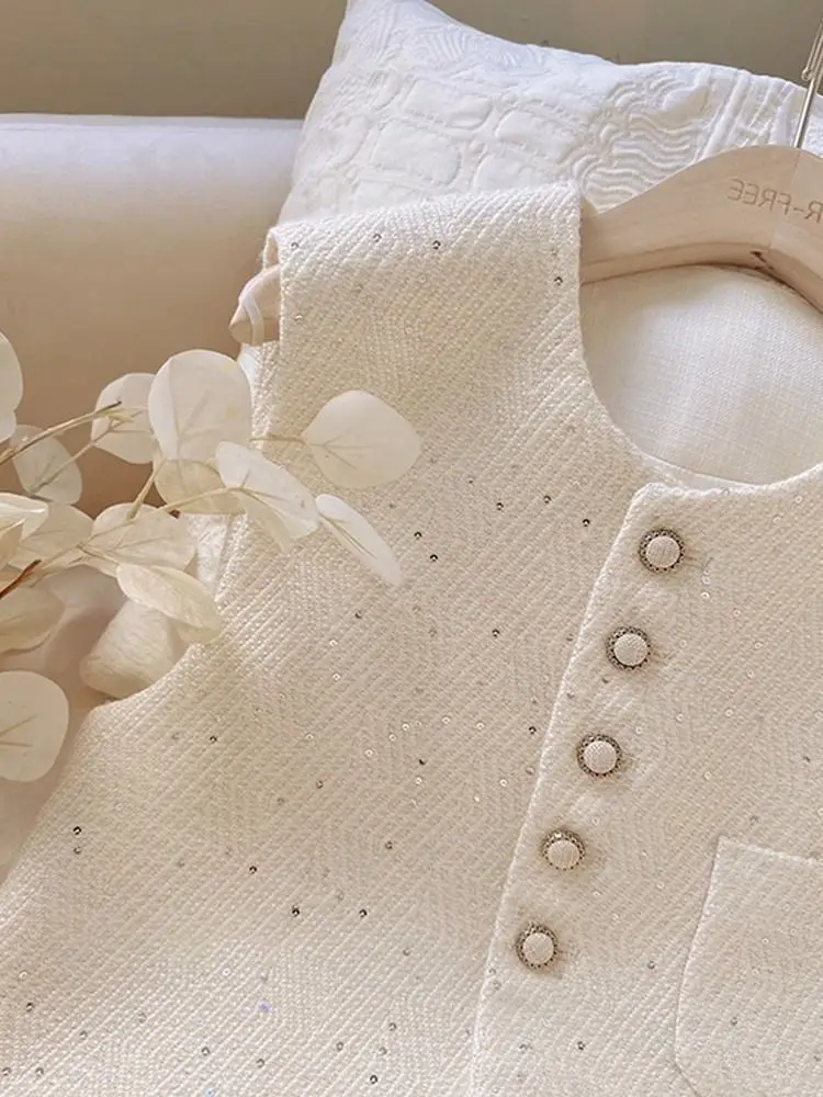 여성 스팽글 조끼 오피스룩 캐주얼 민소매 탑 2025 가을 신상 패션 의상