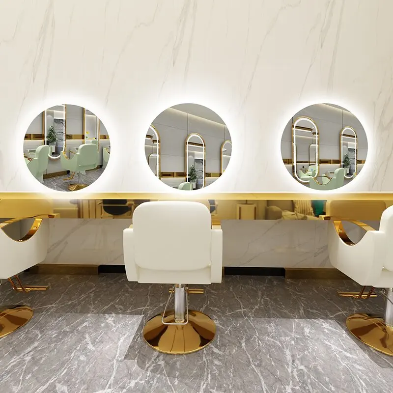 

Simple barber shop mirror with lamp beauty salon mirror table wall trendy hair cut mirror