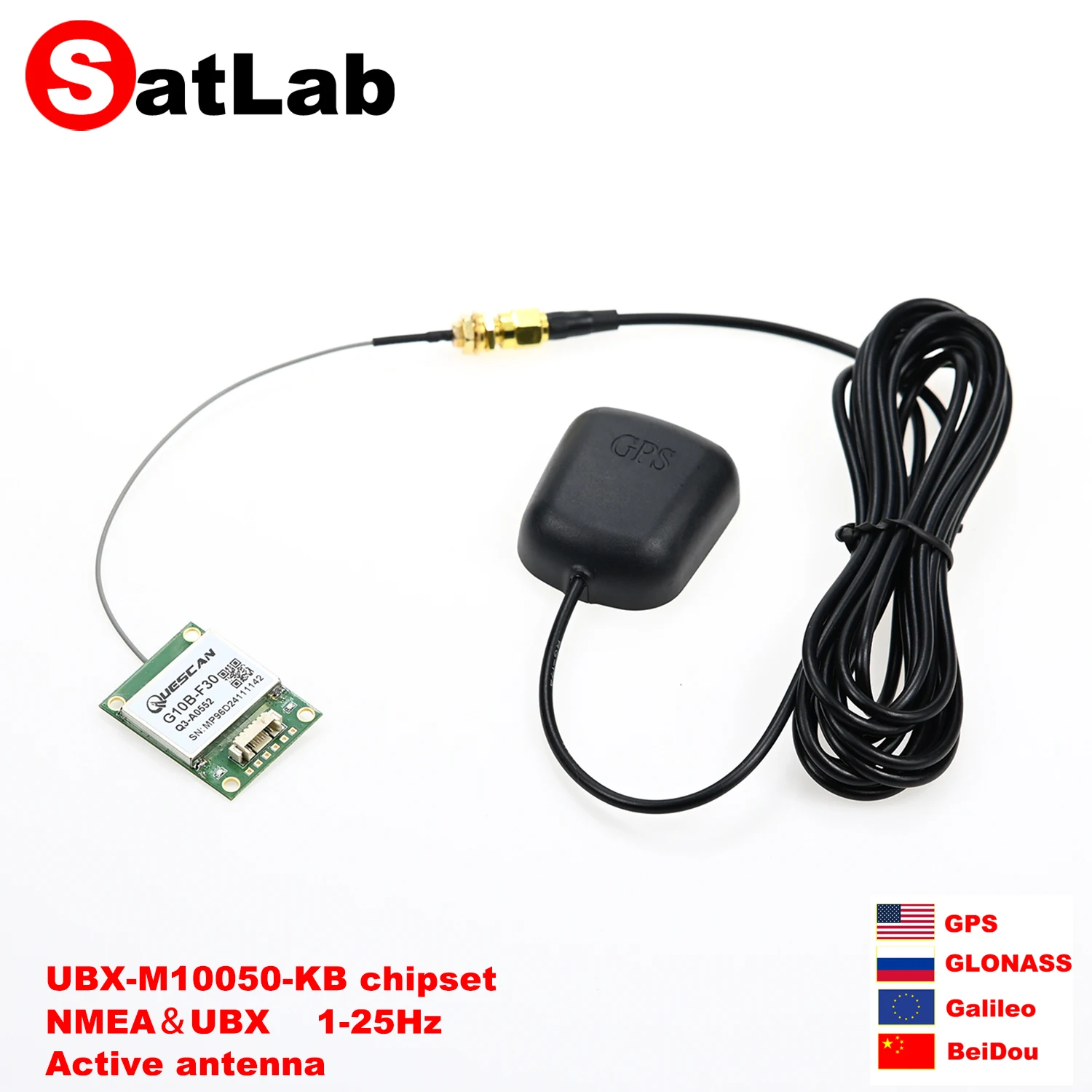 

1-25Hz G10B-F30 UBX-M10050-KB M10 GPS GNSS Module Active Antenna GPS Galileo GLONASS BeiDou Receiver NMEA0183 UBX Protocol