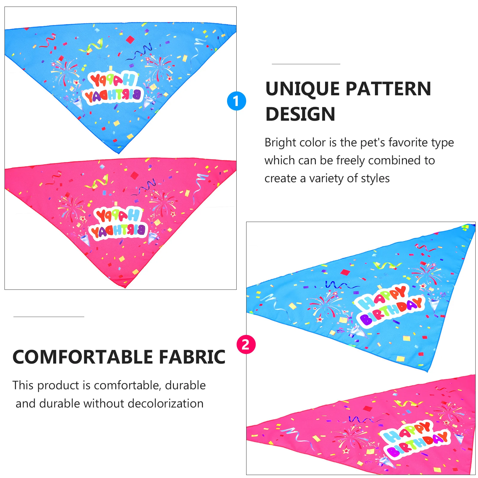 

2Pcs Birthday Dog Bibs Creative Printed Pet Bandanas Adjustable Cotton Polyester Triangle Scarves Stylish Dog Saliva Towels