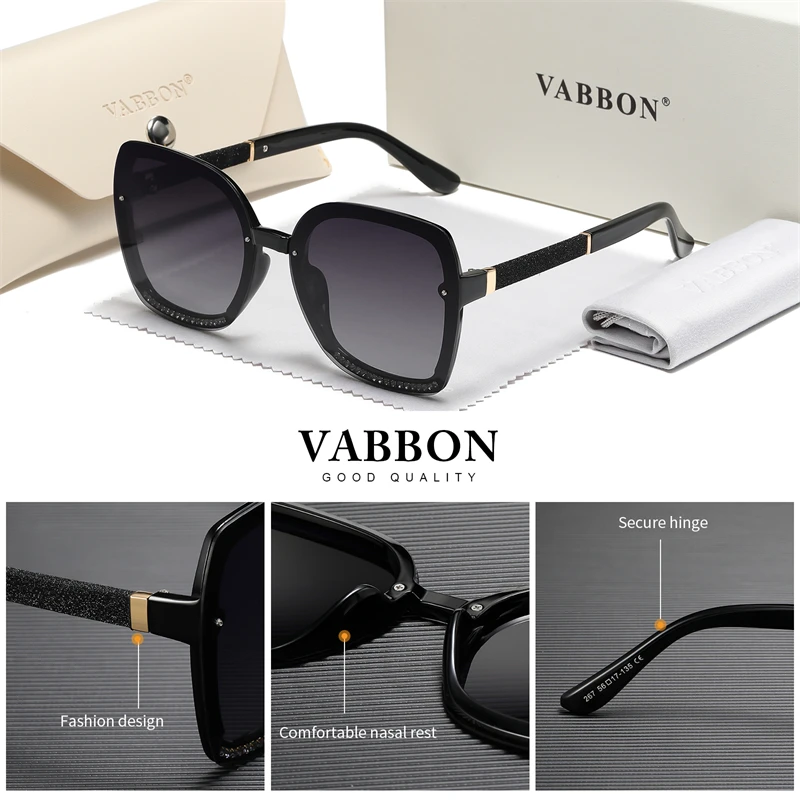 Vabbon moda feminina novos óculos de sol polarizados diamante incrustado óculos de armação grande esportes ao ar livre proteção solar óculos de condução, presente premium 267