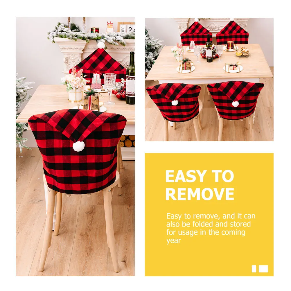 غطاء كرسي عيد الميلاد غطاء مقعد غرفة الطعام أحمر أسود شعرية طباعة واقية كرسي الغلاف لديكور حفلة العطلة #2