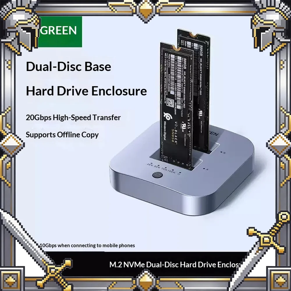 UGREEN CM392 Docking Station Adapter M.2 NVMe SSD Dual Bay 20Gbps USB C 3.2 Offline Clone Enclosure 85043