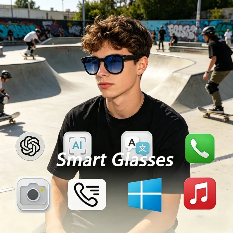 

AI Smart Glasses AI Translation 8MP HD Camera 4K Shooting Image Bluetooth Call Recording Music Smart Sunglasses