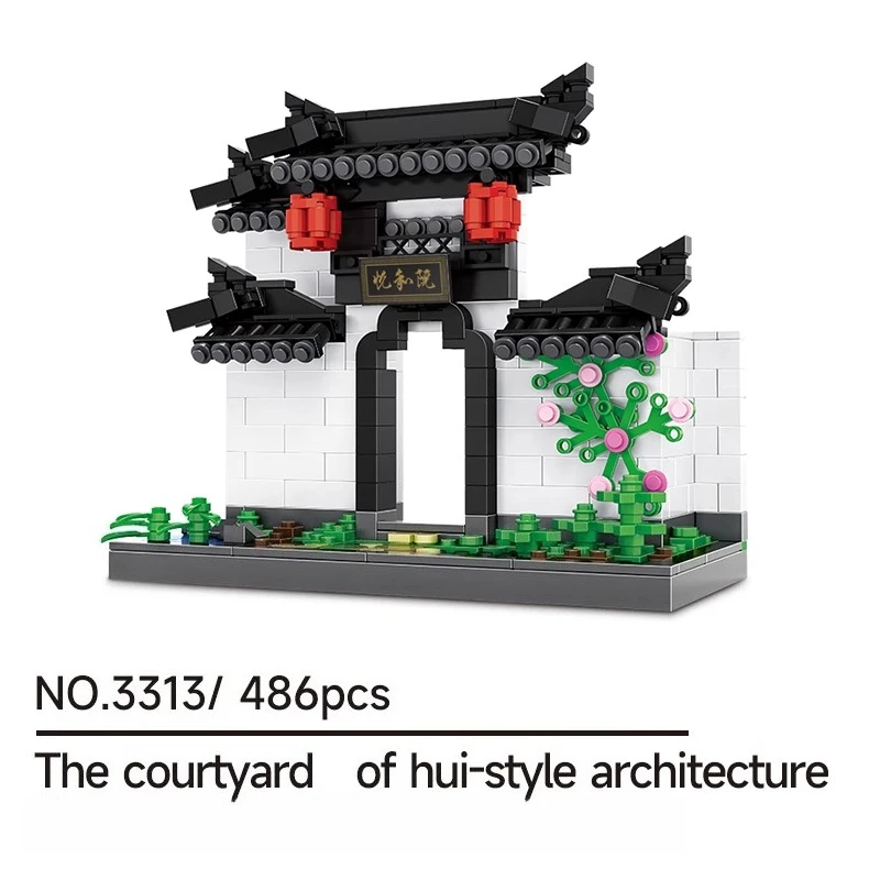 Klocki konstrukcyjne SEMBO w stylu starożytnym, kreatywny i modny model willi, składany ręcznie, model dziedzińca, ozdoby na biurko, prezenty