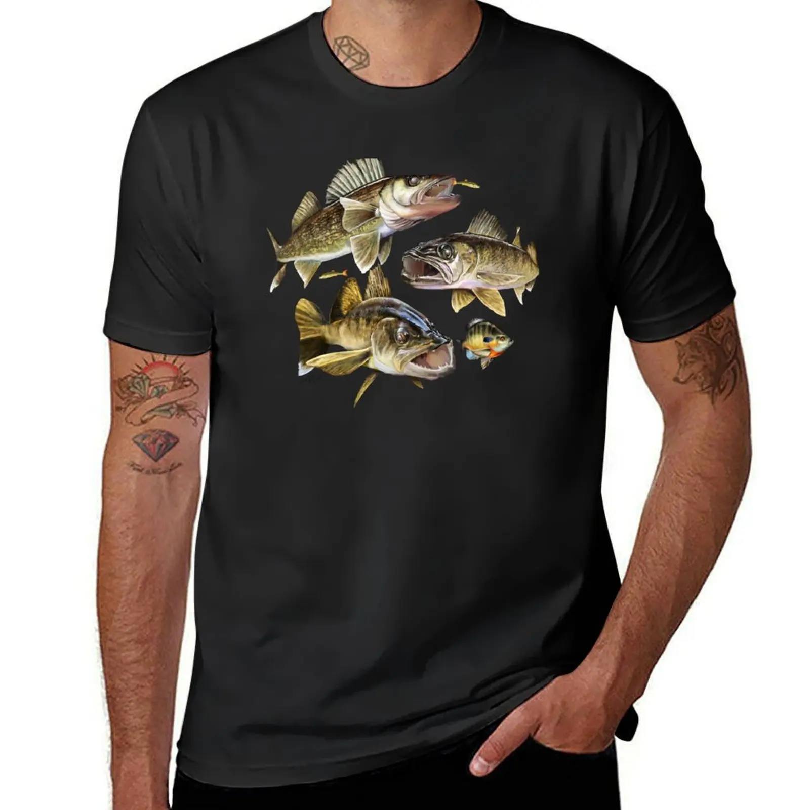 Walleyes and Bluegill T-Shirt boys animal print summer top quick drying mens graphic t-shirts