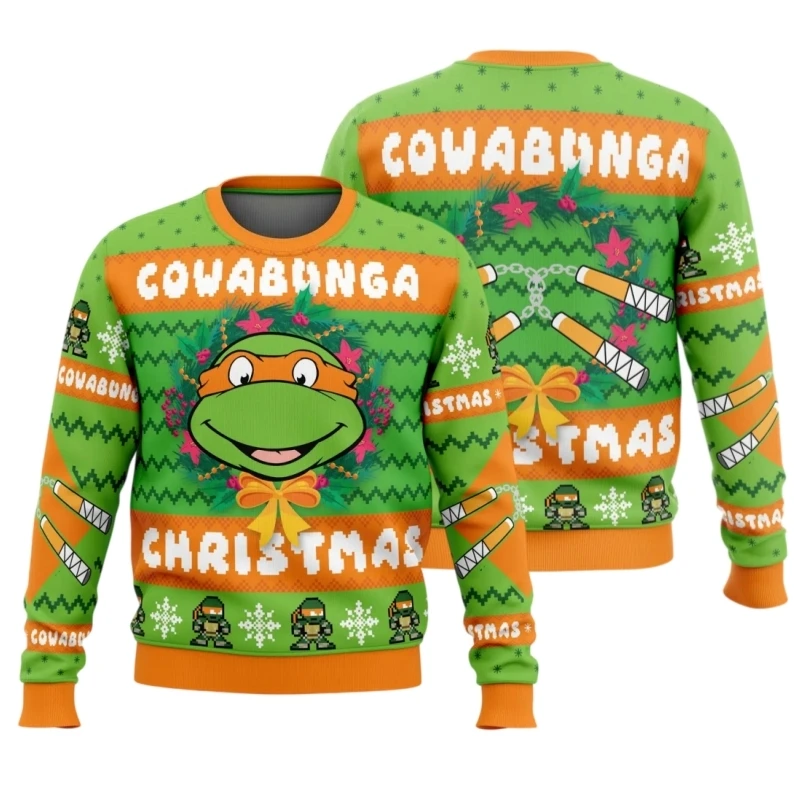 Teenage Mutant Ninja Turtles Ugly Christmas Cowabunga Print Top Unisex Y2K Oversized Long Sleeve Casual Holiday Daily Streetwear