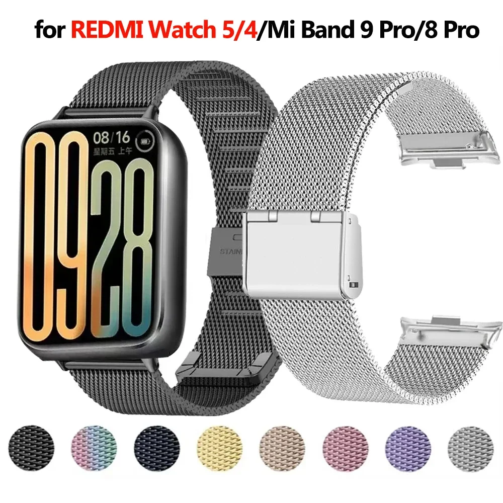 Metal Milanese Strap For Xiaomi Miband 9 Pro/8Pro Stainless Steel Wristband Bracelet For Redmi Watch 4/5 Replacement Belt Correa
