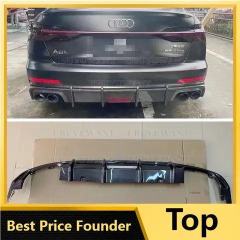 ABS 리어 범퍼 트렁크 립 스포일러 디퓨저, 배기 팁 포함, 아우디 A6 S6 SLINE C8 및 아반트 2019 2020 2021-2024