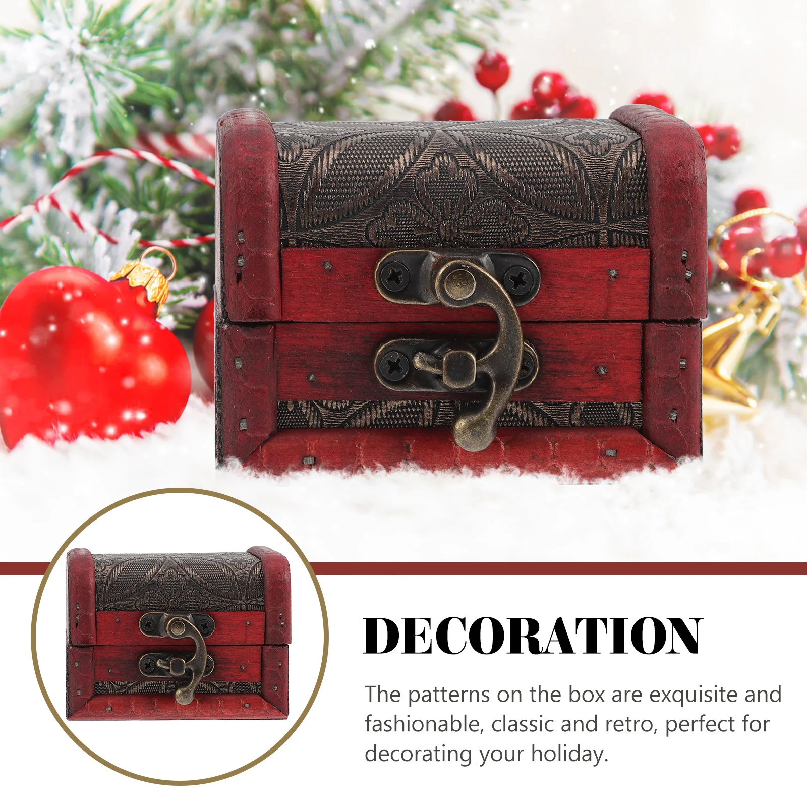 

Retro Wooden Candy Box Vintage Christmas Treats Small Jewelry Organizer Wood Craft Decorative Party Favor Storage