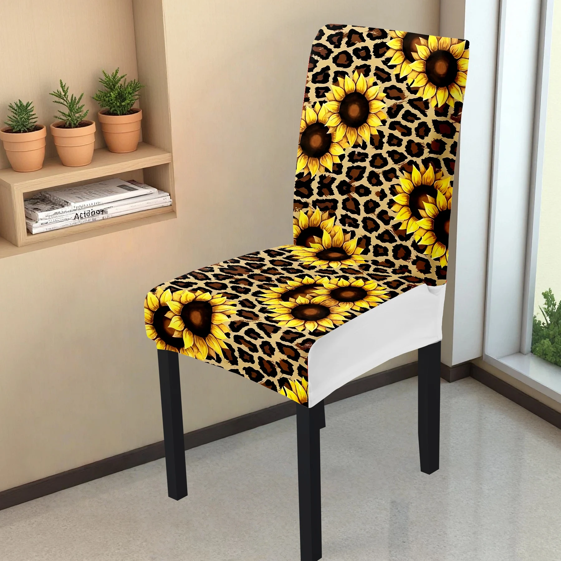 2026 New Sunflower Leopard Print Elastic Chair Cover, Summer Outdoor & Indoor Use, Washable Non - Fade, Du