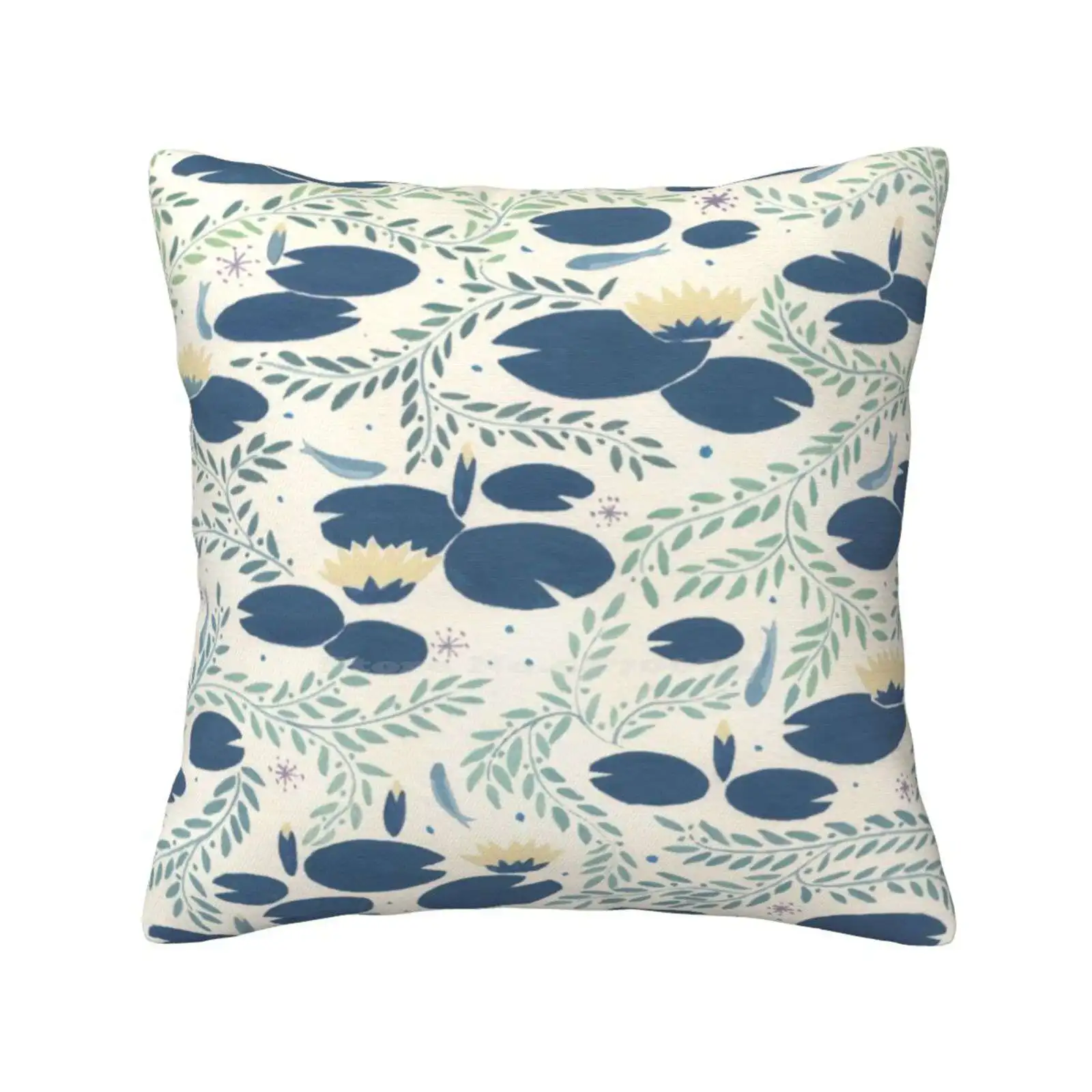 Waterlilies Fashion Sofa Throw Pillow Cover Pillowcase Waterlily Lotos Fish Flowers Leaves Nature Pond Lake River Night