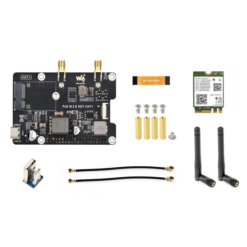 Adaptador PCIe a M.2 E KEY con función PoE para Raspberry Pi 5, Compatible con NGFF (M.2 E Key) NIC inalámbrico