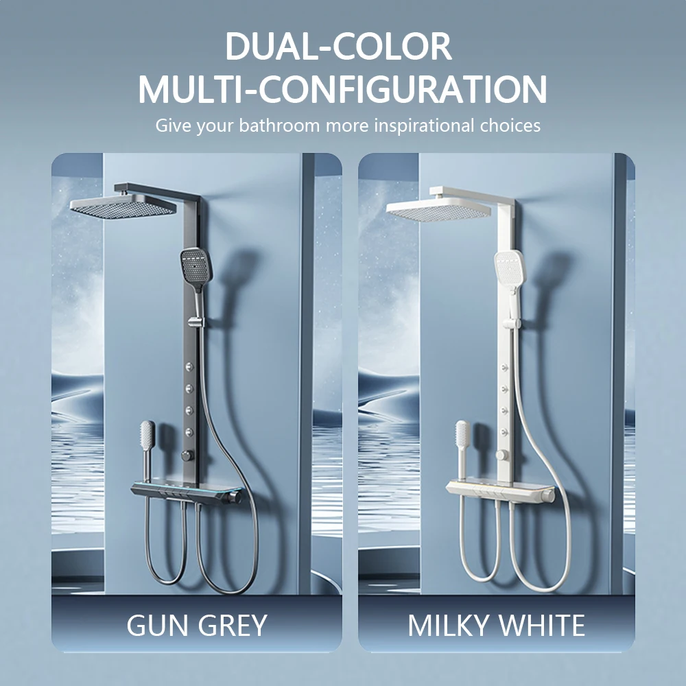 جميع ملحقات مجموعة الدش الرقمية ذات درجة الحرارة الثابتة المنزلية باللون الأبيض الحليبي والنحاس، نظام الدش Salle de bain