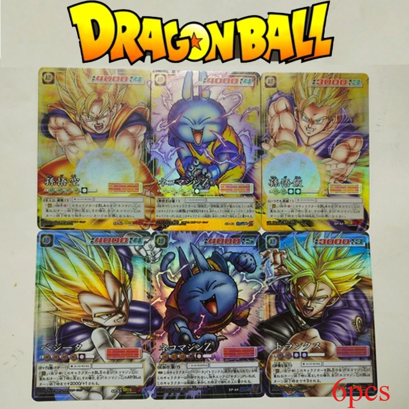 

Hot Rainbow Grid Foil Dragon Ball Z Cards DIY 6pcs/set Goku Super Saiyan Sparkly Holographic Anime Flash Cards Collection Gift