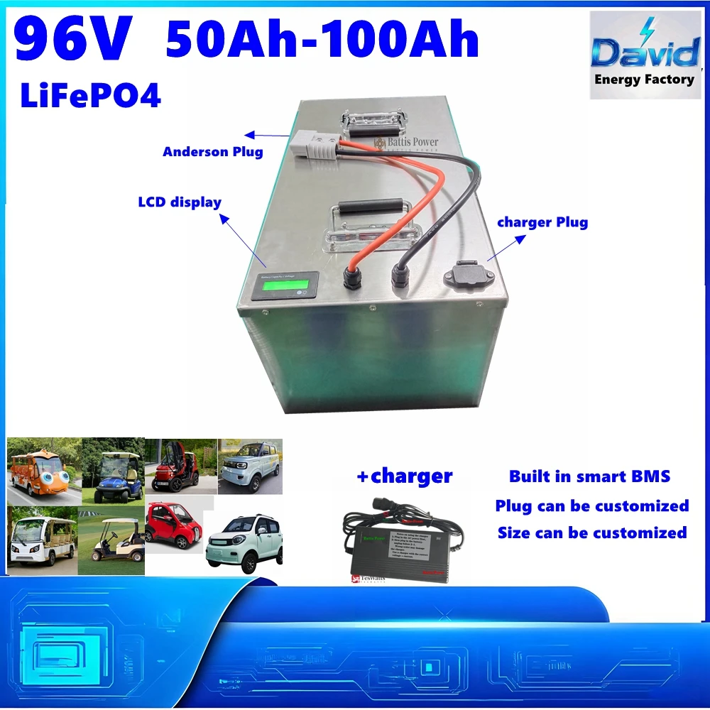 LiFePO4 96V 102V 100AH 90AH 80AH 70AH 60AH 50AH LiFePO4 Lithium iron phosphate Battery for Tricycle Golf cart Sightseeing bus